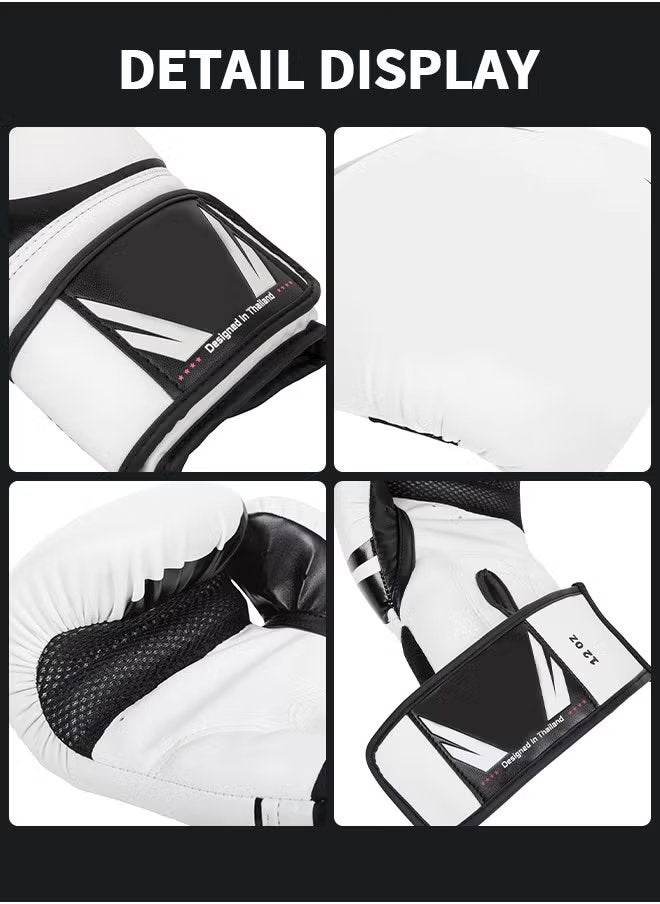 WAOKN 12OZ Boxing Gloves PU Leather, Muay Thai Kickboxing MMA Sparring Training, Advanced TAKKA Closure, Padding, Punch Bags Speed Ball Focus Pads Workout Gloves,Boxing Gloves Sparring Muay Thai Pro Training, Maya Hide Leather, Kickboxing Heavy Punching Bag Focus Mitts Pads Double End Ball Workout, MMA Fitness Gym Bagwork, Ventilated Palm, Men White - Image 4