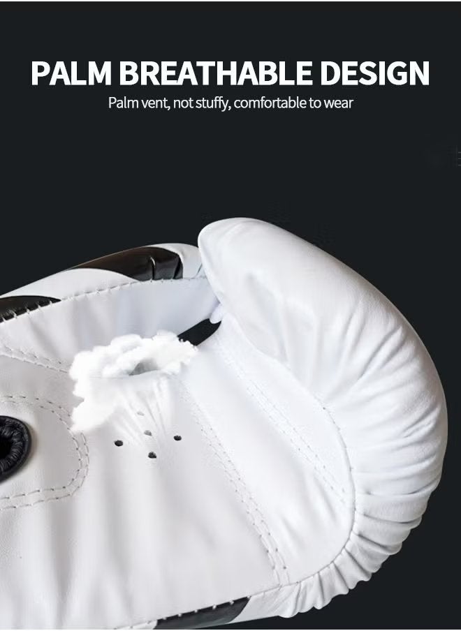 WAOKN 12OZ Boxing Gloves PU Leather, Muay Thai Kickboxing MMA Sparring Training, Advanced TAKKA Closure, Padding, Punch Bags Speed Ball Focus Pads Workout Gloves,Boxing Gloves Sparring Muay Thai Pro Training, Maya Hide Leather, Kickboxing Heavy Punching Bag Focus Mitts Pads Double End Ball Workout, MMA Fitness Gym Bagwork, Ventilated Palm, Men White - Image 5