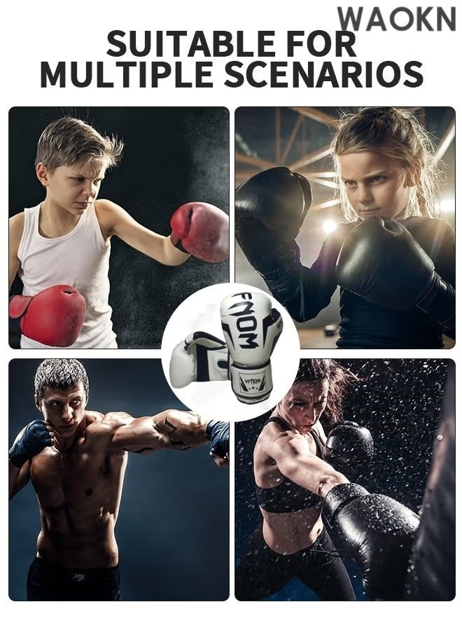 WAOKN 12OZ Boxing Gloves PU Leather, Muay Thai Kickboxing MMA Sparring Training, Advanced TAKKA Closure, Padding, Punch Bags Speed Ball Focus Pads Workout Gloves,Boxing Gloves Sparring Muay Thai Pro Training, Maya Hide Leather, Kickboxing Heavy Punching Bag Focus Mitts Pads Double End Ball Workout, MMA Fitness Gym Bagwork, Ventilated Palm, Men White - Image 3