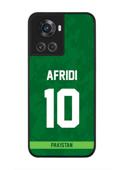 Rugged Black Edge Case for OnePlus 10R 5G / OnePlus Ace 5G, Slim fit Soft Case Flexible thin Cover - Player Name - AFRIDI, Jersey Number- 10