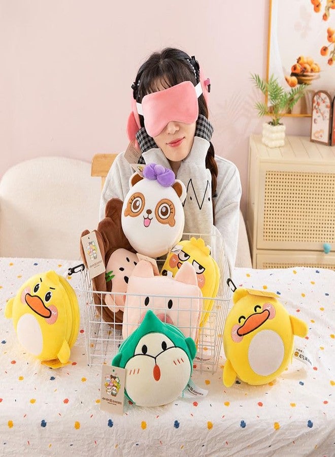 VIVITO 2-in-1 Plush Travel Neck Pillow with Eye Mask | Cute Cartoon Round Pillow for Kids & Adults | Soft Sleep Pillow & Light-Blocking Eye Mask for Flight, Train, Car & Home Naps (AnyColor/Pattern, Pack of 1) - Image 1