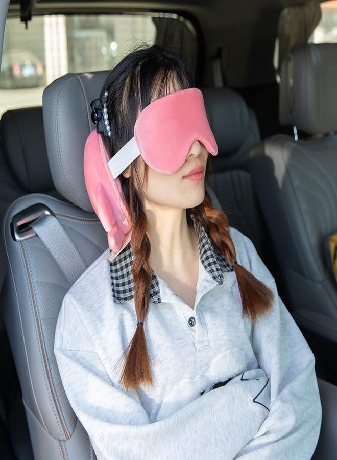 VIVITO 2-in-1 Plush Travel Neck Pillow with Eye Mask | Cute Cartoon Round Pillow for Kids & Adults | Soft Sleep Pillow & Light-Blocking Eye Mask for Flight, Train, Car & Home Naps (AnyColor/Pattern, Pack of 1) - Image 2