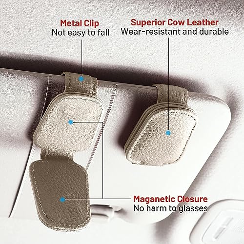 HEXONIQ® Sunglasses Holders for Car Visor, Magnetic Leather Glasses Eyeglass Hanger Clip for Car, Ticket Card Clip Eyeglasses Mount, Car Visor Accessories (Cream, Pack of 1) - Image 4
