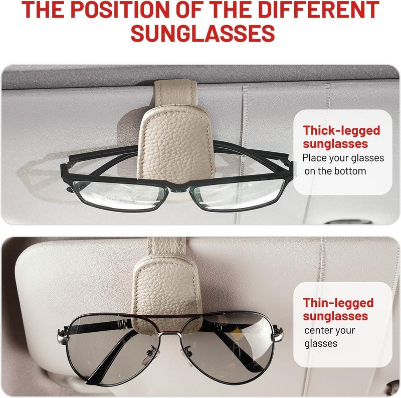HEXONIQ® Sunglasses Holders for Car Visor, Magnetic Leather Glasses Eyeglass Hanger Clip for Car, Ticket Card Clip Eyeglasses Mount, Car Visor Accessories (Cream, Pack of 1) - Image 5