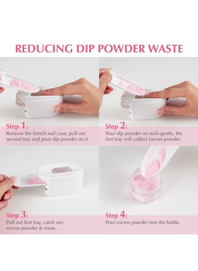 unibouti 2In1 Dip Powder Recycling Tray System & French Tip Mold Dip Nail Tray Nail Powder Glitter Rhinestones Pearls Saver Holder Storage Container Recycling Tool French Smile Line Making Mold White  - Image 5