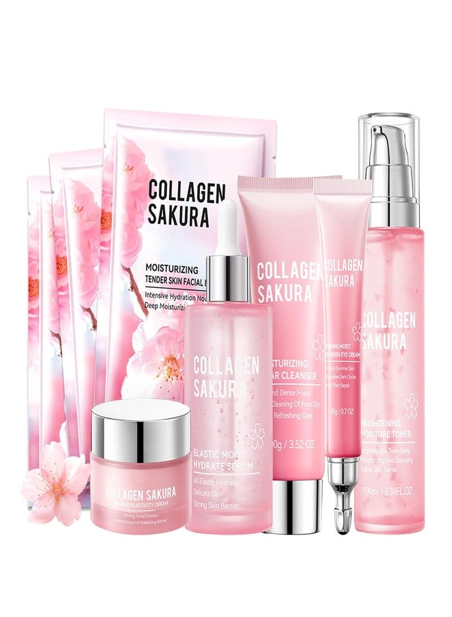 DuoZeng Sakura Skin Care Set,Moisturizing Skincare Kit with Face Cleanser,Facial Serum,Toner,Eye Cream,Face Cream and Hydrating Face Masks,Long-lasting Nourishing Skincare Set Facial Kit for Women（8pcs） - Image 1