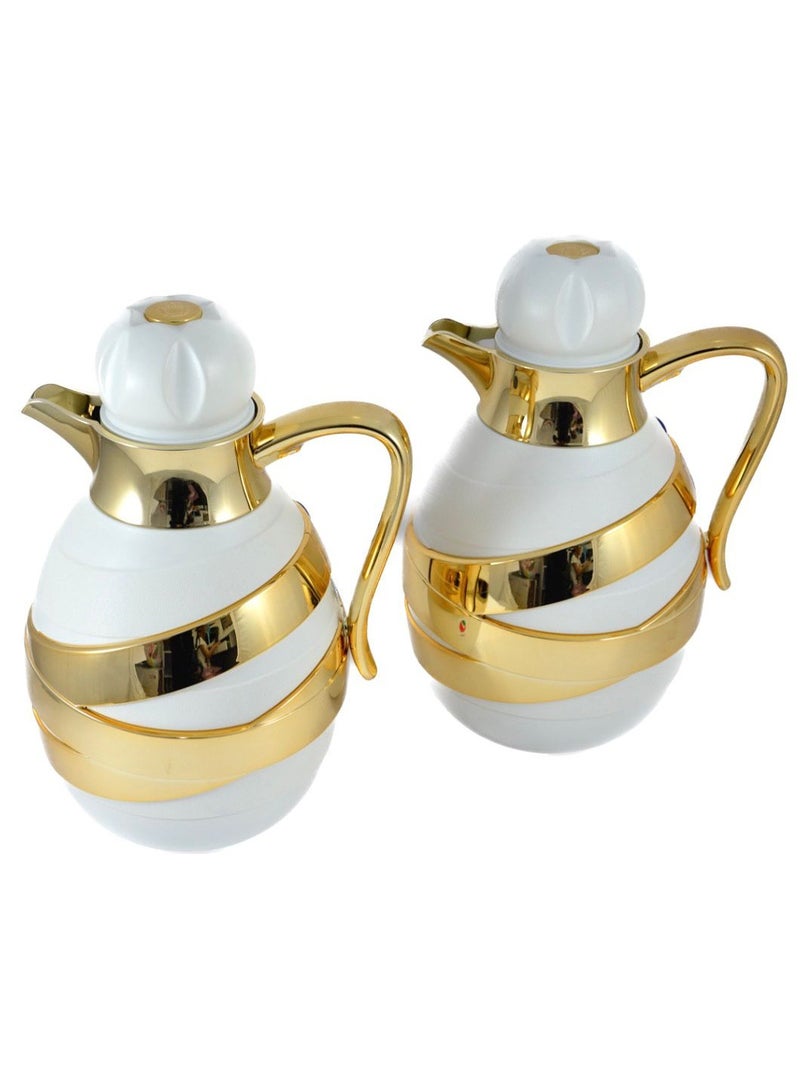 Homemaker 2-Piece Tea & Coffee Flask - 1 Liter & 1 Liter Capacity - Glass Inner - ABS Body - White & Gold - Image 2