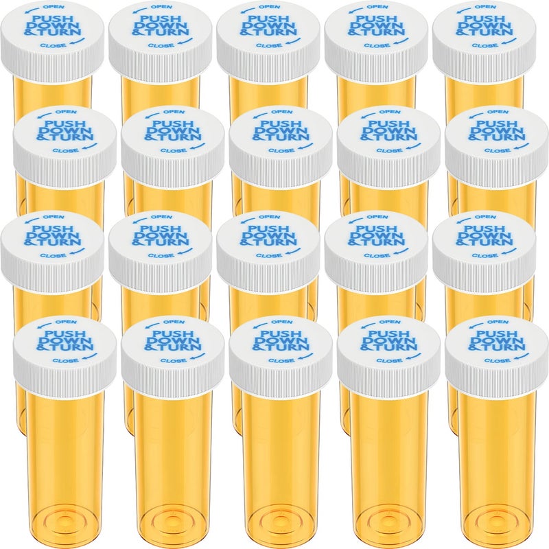Urekt Empty Plastic Medicine Pill Bottles with Child Resistant Caps, 6 Dram Small Prescription Medicine Containers Travel Pill Vials Clear Pill Case Organizers (20 Pack) - Image 1