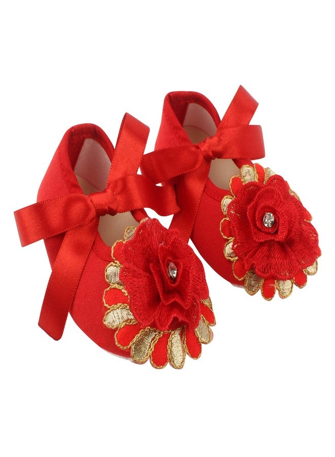 Coco Candy Red Ribbon New Born Infant Baby Booties - Red, 9 Months to 12 Months - Image 1