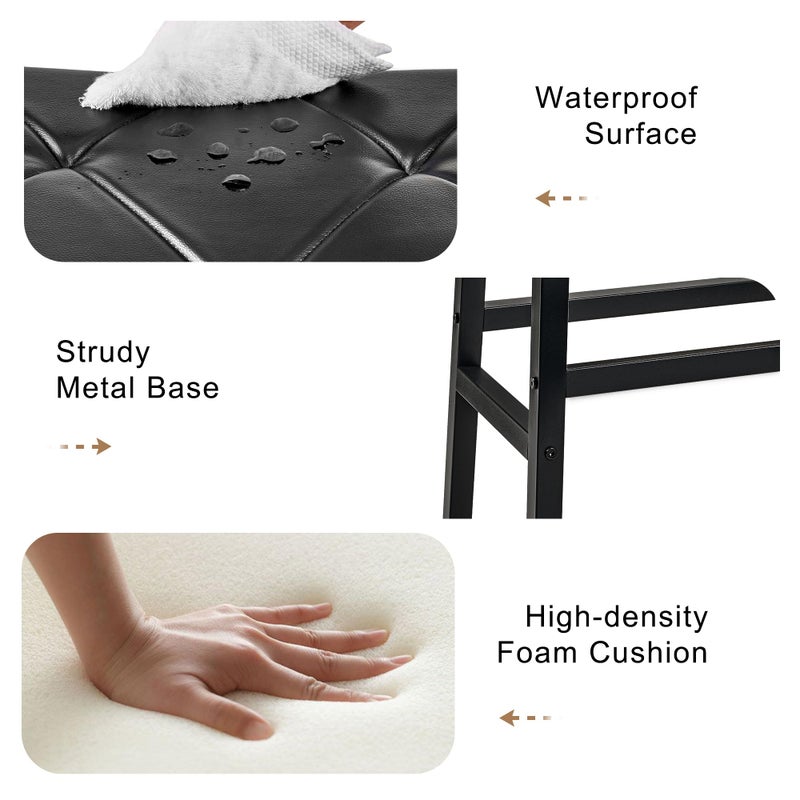 VECELO 25 inch Counter Height Stools for Kitchen Island, 3.3'' Thick PU Upholstered Saddle Seats, Backless Bar Chairs with Metal Base, Black - Image 5