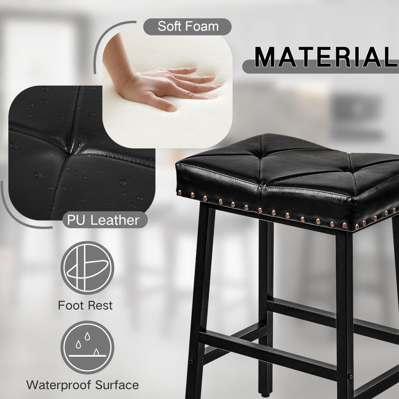 VECELO 25 inch Counter Height Stools for Kitchen Island, 3.3'' Thick PU Upholstered Saddle Seats, Backless Bar Chairs with Metal Base, Black - Image 4
