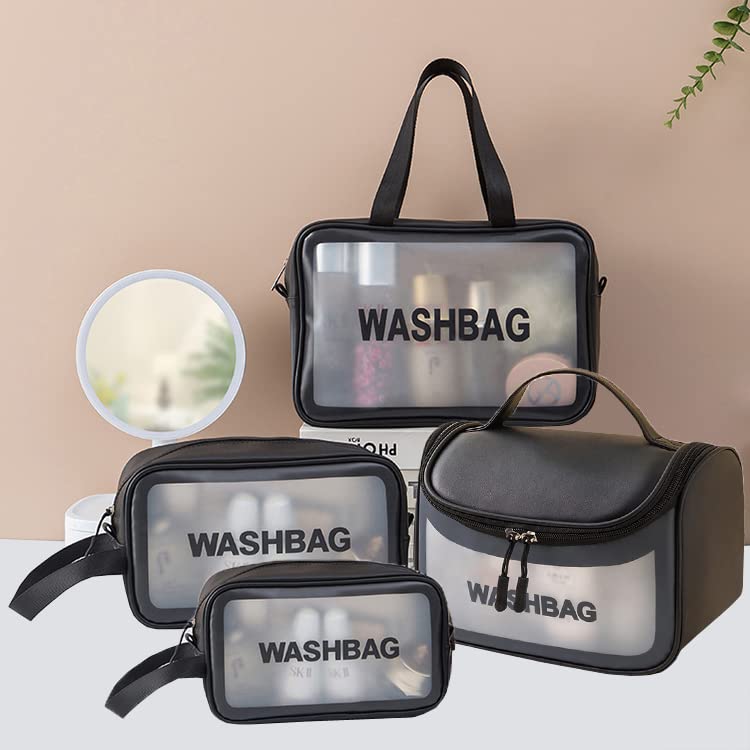 Valamji Multipurpose Clear PVC Zipper Cosmetic Travel Wash Bag Toiletry Makeup Brushes Accessories Organizer Portable Carry Bag Pouch for Women Girls Pack of 4 Black - Image 3