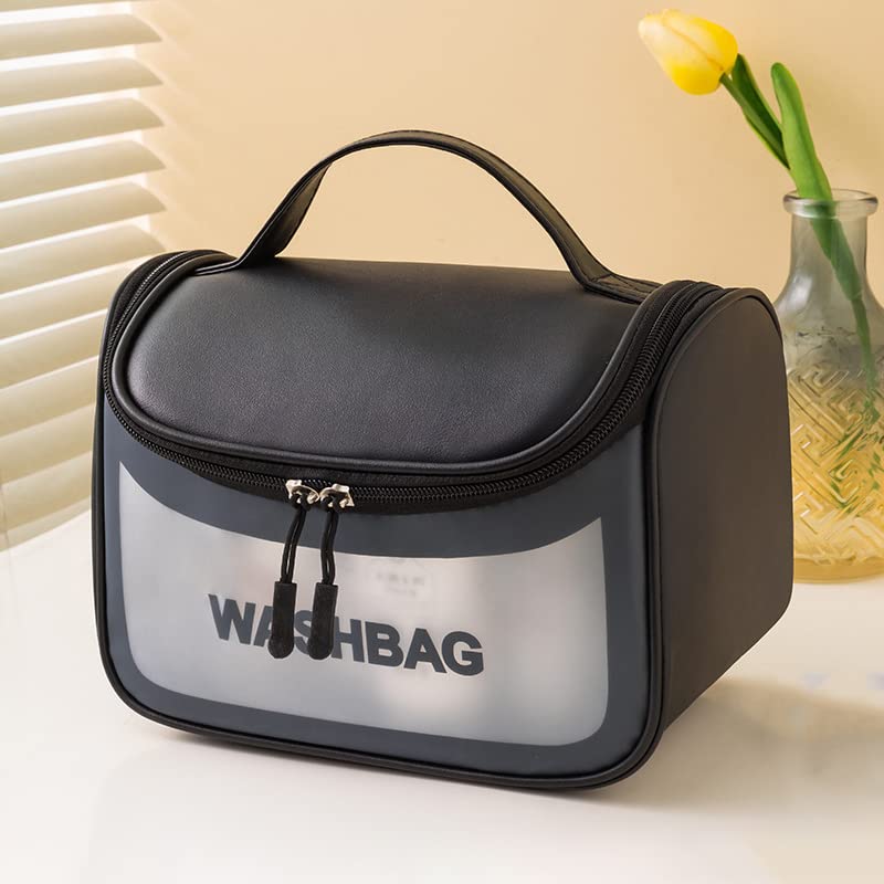Valamji Multipurpose Clear PVC Zipper Cosmetic Travel Wash Bag Toiletry Makeup Brushes Accessories Organizer Portable Carry Bag Pouch for Women Girls Pack of 4 Black - Image 4