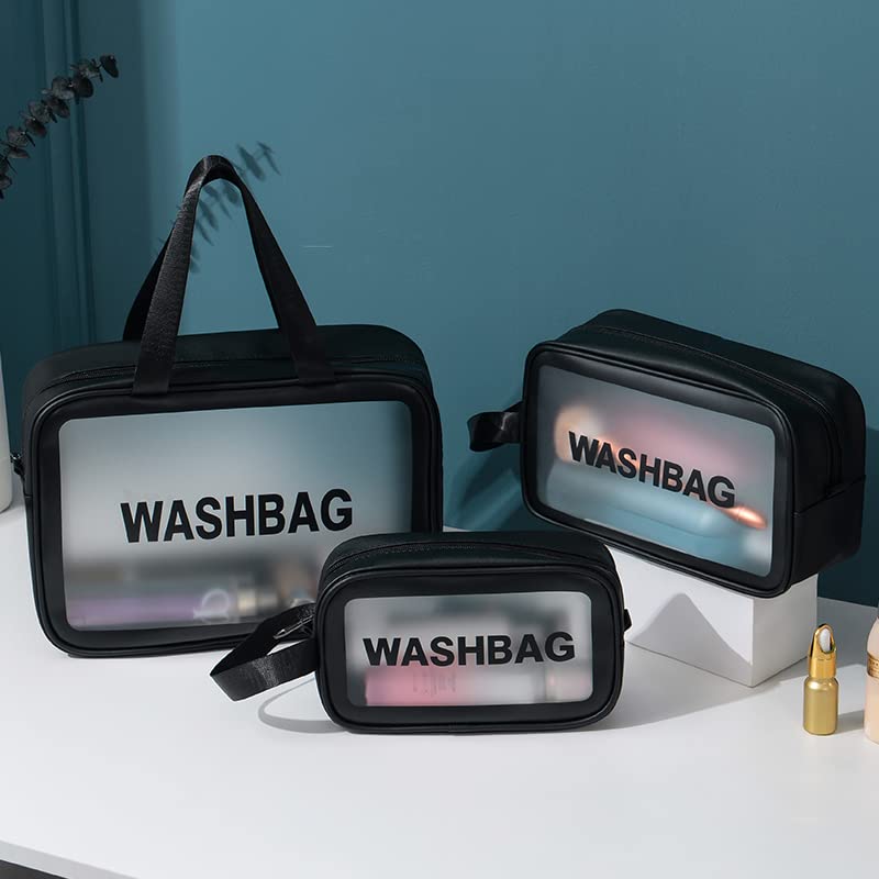 Valamji Multipurpose Clear PVC Zipper Cosmetic Travel Wash Bag Toiletry Makeup Brushes Accessories Organizer Portable Carry Bag Pouch for Women Girls Pack of 4 Black - Image 2