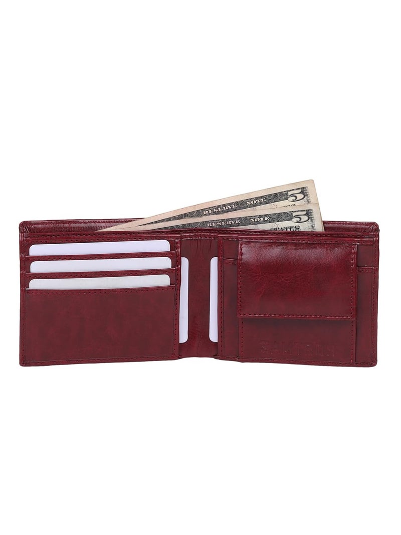 SAMTROH Red Pu Leather Wallet for Men I 3 Card Slots I 2 Currency & Secret Compartments I 1 Coin Pocket. - Image 2