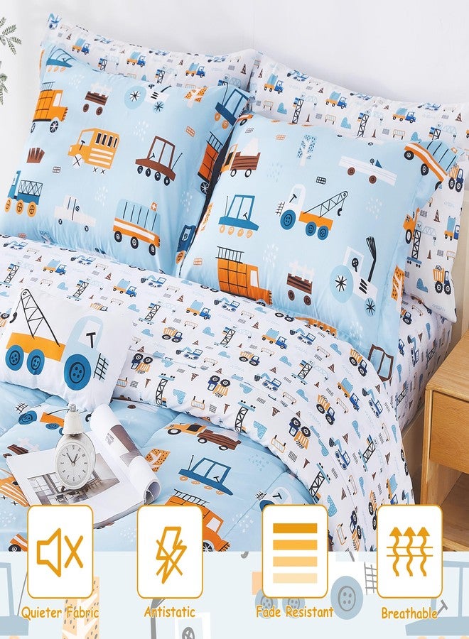 Mooreeke Kids Twin Comforter Sets for Boys 6 Pieces Light Blue Bedding Set for Teens Microfiber Car Truck Kids Bed in A Bag with Comforter, Sheet Set, Shams and Decorative Toy Pillow All Season - Image 2