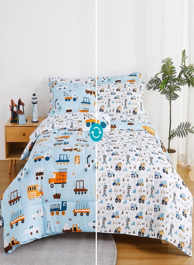 Mooreeke Kids Twin Comforter Sets for Boys 6 Pieces Light Blue Bedding Set for Teens Microfiber Car Truck Kids Bed in A Bag with Comforter, Sheet Set, Shams and Decorative Toy Pillow All Season - Image 3