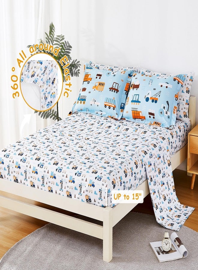 Mooreeke Kids Twin Comforter Sets for Boys 6 Pieces Light Blue Bedding Set for Teens Microfiber Car Truck Kids Bed in A Bag with Comforter, Sheet Set, Shams and Decorative Toy Pillow All Season - Image 5