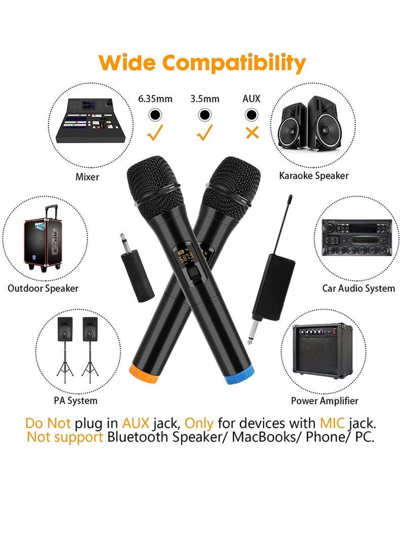 Rabos Wireless Microphone, UHF Dual Portable Handheld Dynamic Karaoke Mic with Rechargeable Receiver, Cordless Karaoke System for PA System, Speaker, Amplifier, Family Party, Singing, Meeting - Image 2