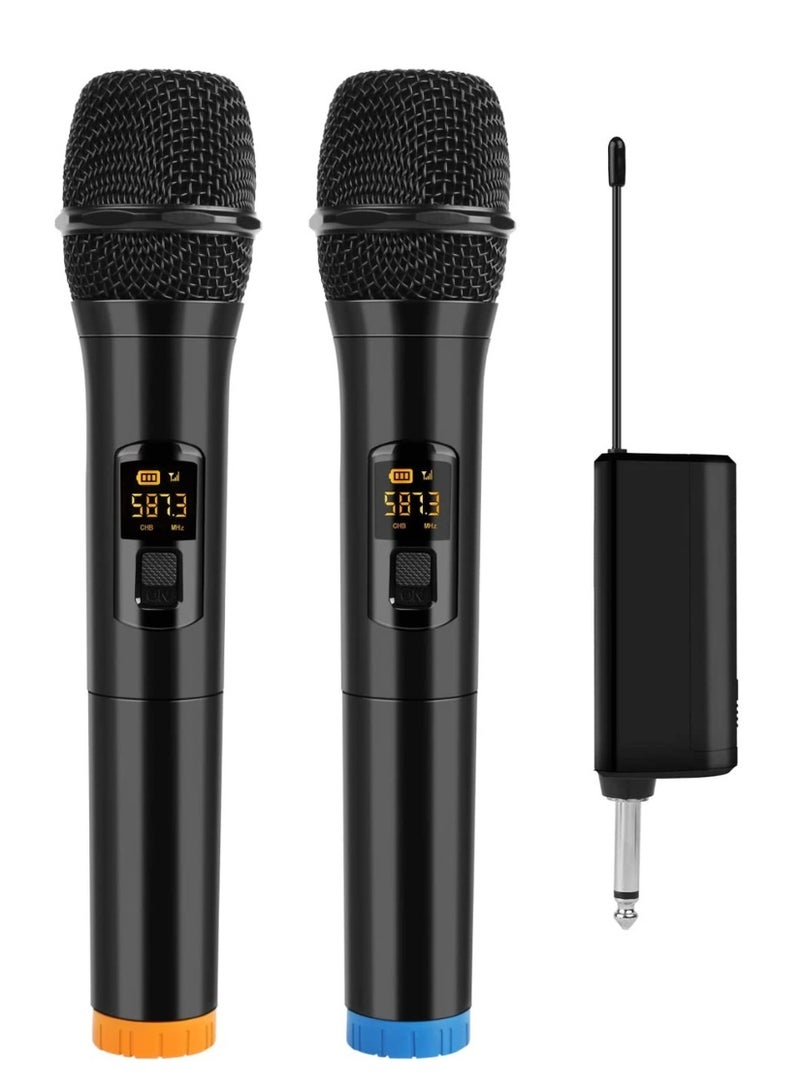 Rabos Wireless Microphone, UHF Dual Portable Handheld Dynamic Karaoke Mic with Rechargeable Receiver, Cordless Karaoke System for PA System, Speaker, Amplifier, Family Party, Singing, Meeting - Image 1