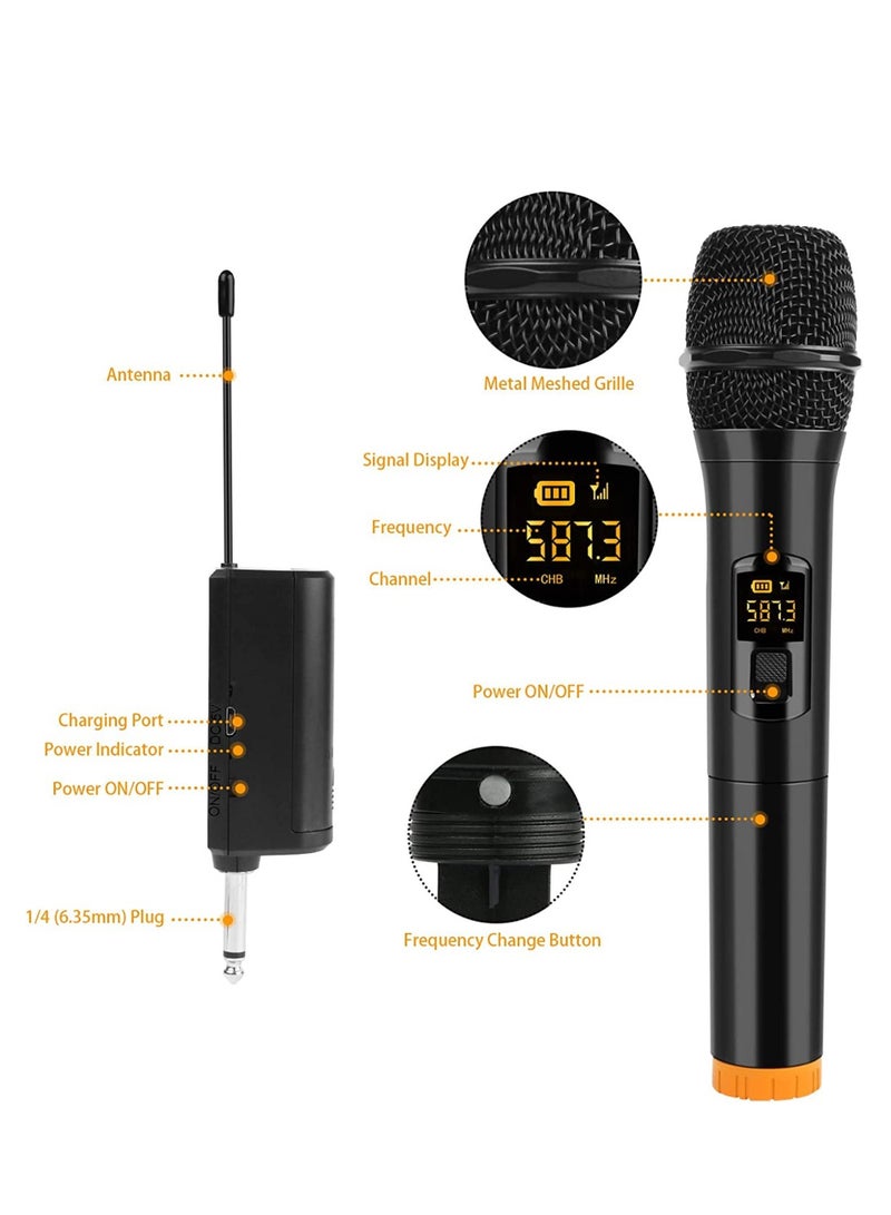 Rabos Wireless Microphone, UHF Dual Portable Handheld Dynamic Karaoke Mic with Rechargeable Receiver, Cordless Karaoke System for PA System, Speaker, Amplifier, Family Party, Singing, Meeting - Image 3