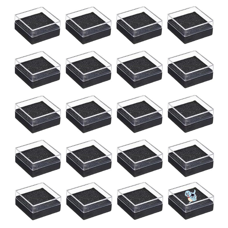 TTFdacai 20 Pcs Clear Plastic Gift Box For Pin 1.7x1.7x0.9inch Black Plastic Lapel Pin Storage Boxes for Badge Pin Crystal Coin Gemstone Jewelry Ring Storage Display, - Image 1