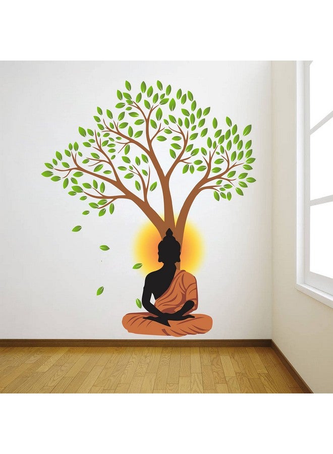 DivineDesigns DivineDesigns™ Mediating Gautam Buddh with Green Tree Leaves Wall Reusable Just Peel & Stick Self-Adhesive Sticker PVC Vinyl, 24 * 30 Inch Pack of 1 - Image 1