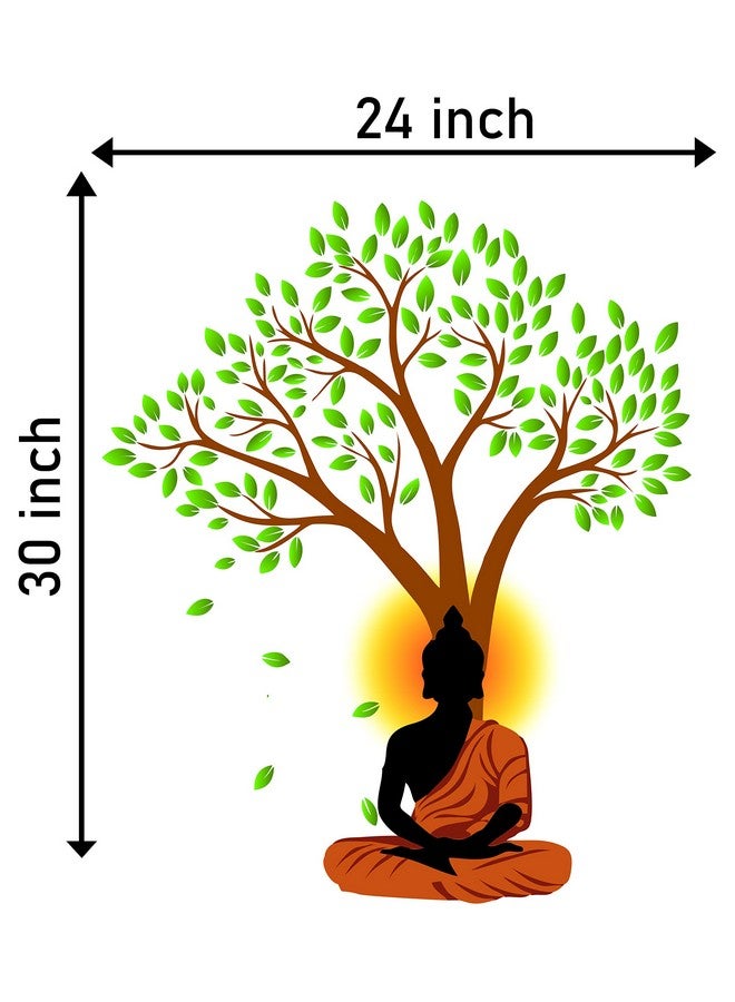 DivineDesigns DivineDesigns™ Mediating Gautam Buddh with Green Tree Leaves Wall Reusable Just Peel & Stick Self-Adhesive Sticker PVC Vinyl, 24 * 30 Inch Pack of 1 - Image 3