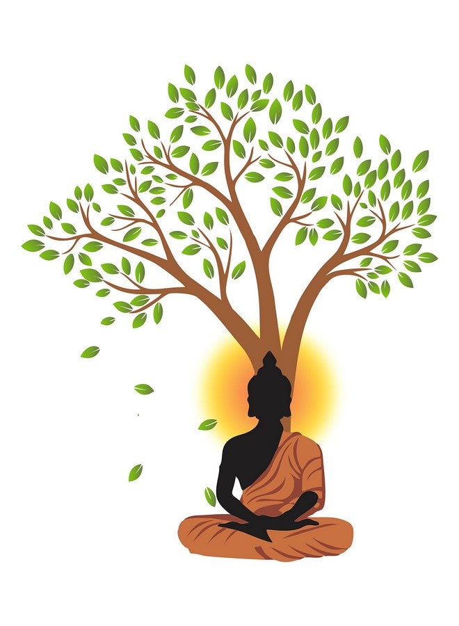 DivineDesigns DivineDesigns™ Mediating Gautam Buddh with Green Tree Leaves Wall Reusable Just Peel & Stick Self-Adhesive Sticker PVC Vinyl, 24 * 30 Inch Pack of 1 - Image 2
