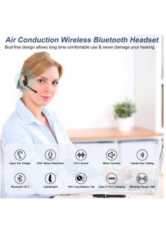 Y&D Bluetooth Headset with Microphone, Open Ear Headphones Wireless Noise Cancelling for Phone Laptop PC Computer, 10 Hours Playtime, Lightweight & Comfortable Office Driving Working Home,black  - Image 2