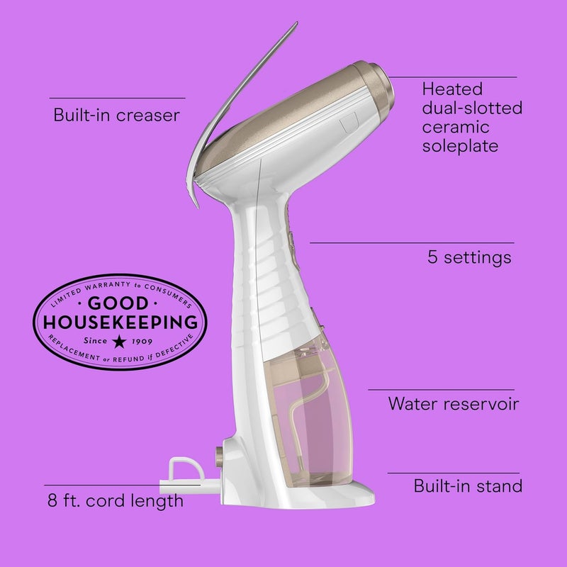 CONAIR مكواة بخار محمولة للملابس، Turbo ExtremeSteam 1875W، تصميم محمول، بخار قوي متغلغل، أبيض/شمبانيا - Image 2