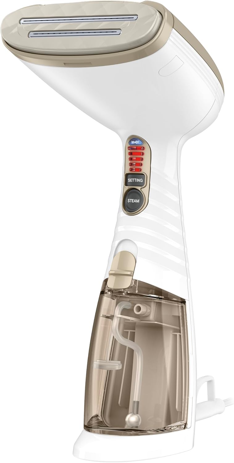 CONAIR مكواة بخار محمولة للملابس، Turbo ExtremeSteam 1875W، تصميم محمول، بخار قوي متغلغل، أبيض/شمبانيا - Image 1