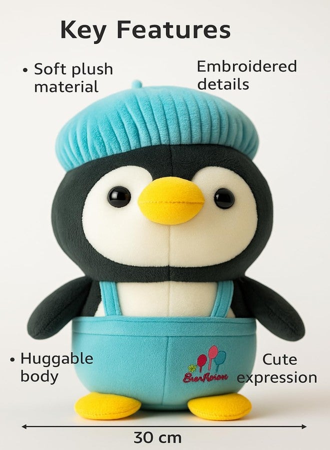Fun4you Penguin Plush Toy, 30 cm, Blue Outfit with Cap, Soft Hugging Doll for Kids - Image 3