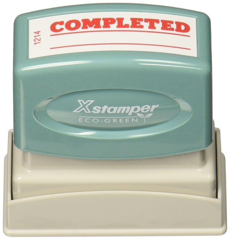 Xstamper Pre-Inked "Completed" Stamp with Date Line, Red, 1/2x1-5/8 Impression Size - Image 2