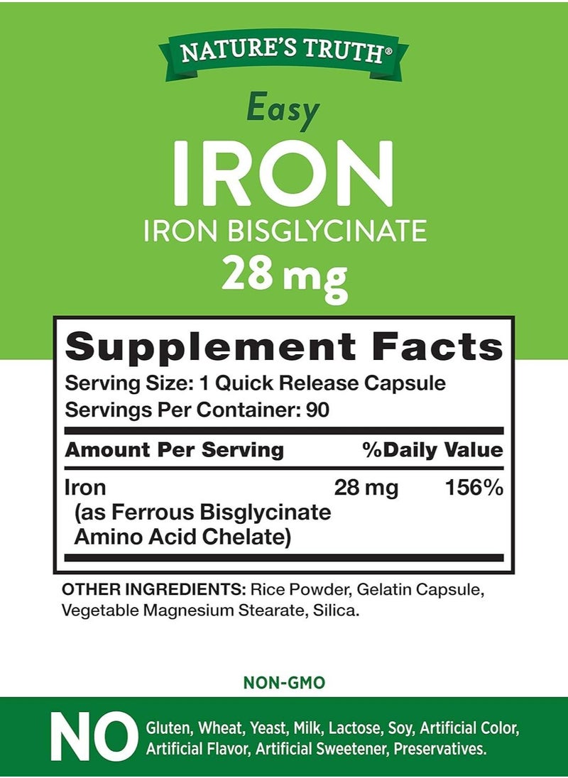 Nature's Truth Nature’s Truth easy Iron 28mg 90 capsules, 90 serving  - Image 2