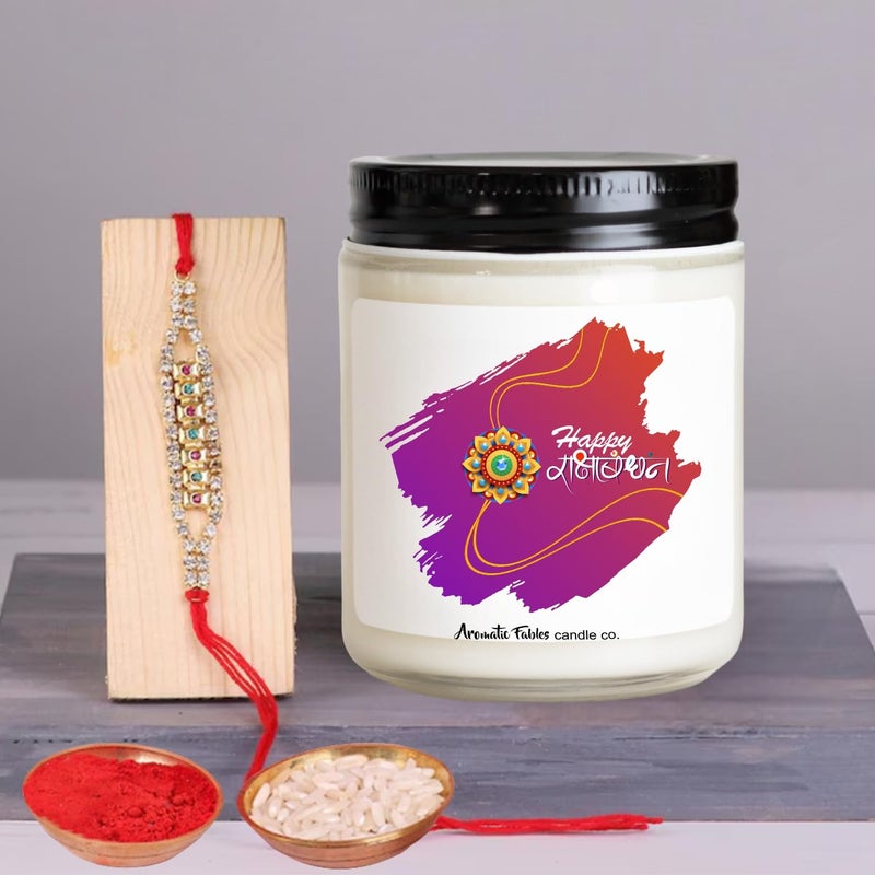 First Row Aromatic Fables Mogra Bliss Scented Raksha Bandhan Candle Gift Set with Rakhi and Tilak Best Gift from Sister Rakhi Combo Rakhi Thread for Brothers