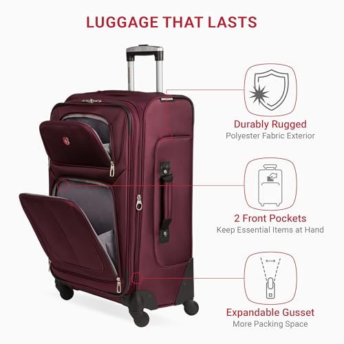 SwissGear Sion Softside Expandable Luggage, Merlot, Checked-Medium 25-Inch - Image 4