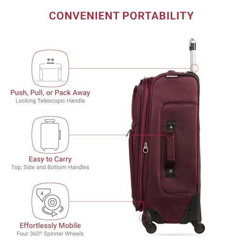 SwissGear Sion Softside Expandable Luggage, Merlot, Checked-Medium 25-Inch - Image 2