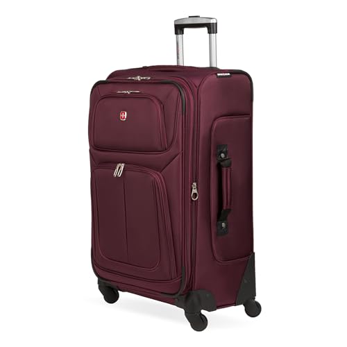 SwissGear Sion Softside Expandable Luggage, Merlot, Checked-Medium 25-Inch - Image 1