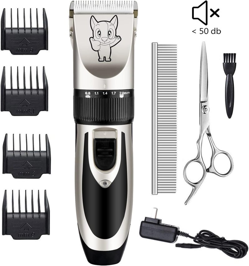 Highdas Dog Grooming Kit Clippers, Low Noise, Electric Quiet, Rechargeable, Cordless, Pet Hair Thick Coats Clippers Trimmers Set, Suitable for Dogs, Cats, and Other Pets (Silver) - Image 2