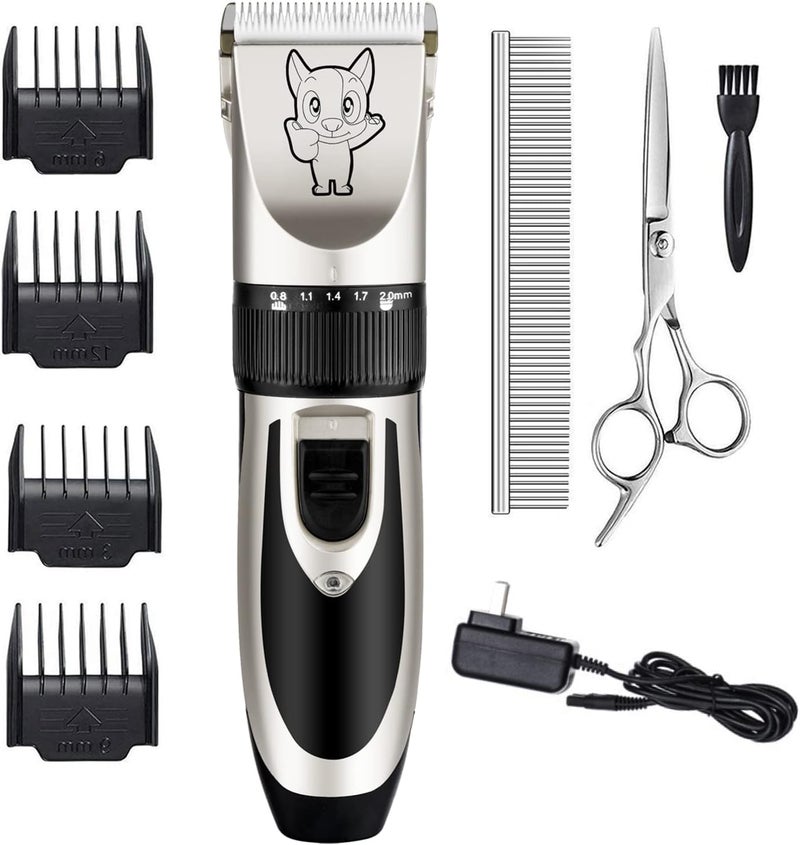 Highdas Dog Grooming Kit Clippers, Low Noise, Electric Quiet, Rechargeable, Cordless, Pet Hair Thick Coats Clippers Trimmers Set, Suitable for Dogs, Cats, and Other Pets (Silver) - Image 1