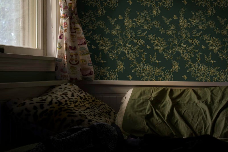 Froluya Dark Green and Gold Wallpaper Floral Peel and Stick Wallpaper 17.7"x118.1" Vintage Floral Contact Paper Peel and Stick Flowers Birds Removable Self Adhesive Wall Paper for Bedroom Cabinets - Image 2