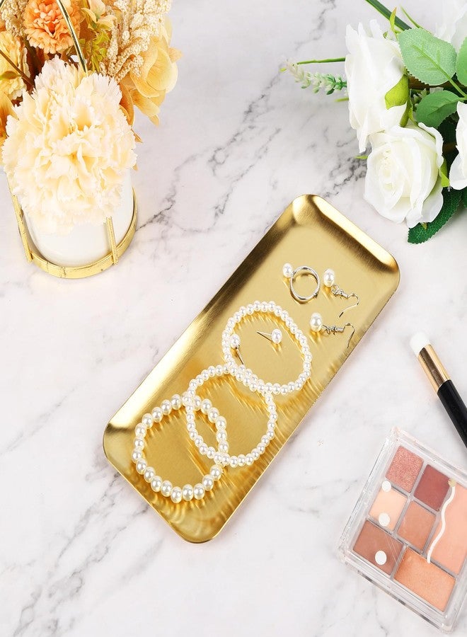 2 MULE TEAM 4PCS Stainless Steel Serving Trays Gold Trays for Decor 8.66 X3.82 Inches Rectangle Serving Vanity Tray Small Jewelry Makeup Decorative Storage Platter for Party Buffet Sushi Snack Tea Fruit - Image 2