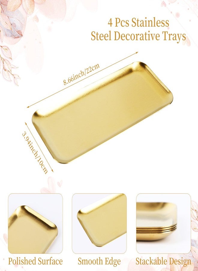 2 MULE TEAM 4PCS Stainless Steel Serving Trays Gold Trays for Decor 8.66 X3.82 Inches Rectangle Serving Vanity Tray Small Jewelry Makeup Decorative Storage Platter for Party Buffet Sushi Snack Tea Fruit - Image 5