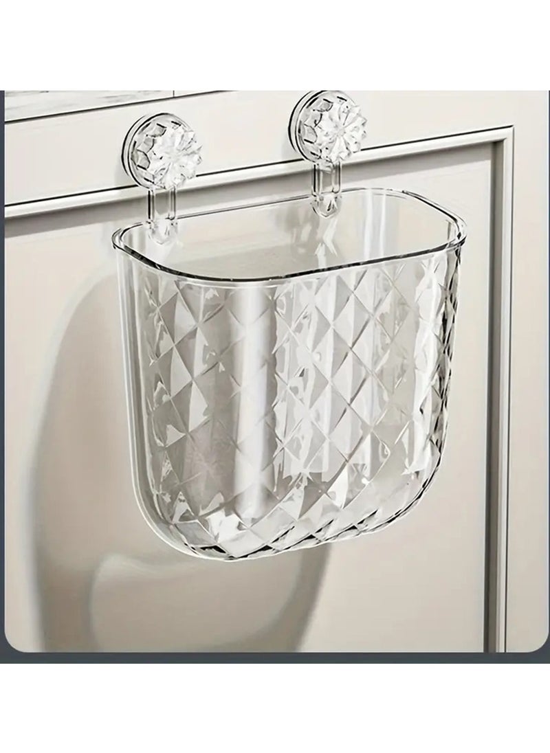 Hihonor - Kitchen Trash Can - Cabinet Waste Basket, Countertop Food Waste Bin | Wall Mount Storage Bin, Suction Cup Mounted Garbage Can, Multifunctional Waste Can for Cabinet Under Sink Bathroom, Clear - Image 1
