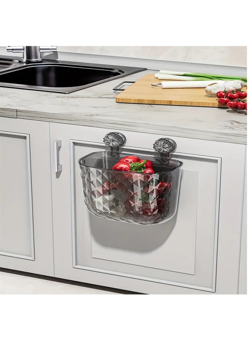 Hihonor - Kitchen Trash Can - Cabinet Waste Basket, Countertop Food Waste Bin | Wall Mount Storage Bin, Suction Cup Mounted Garbage Can, Multifunctional Waste Can for Cabinet Under Sink Bathroom, Clear - Image 1