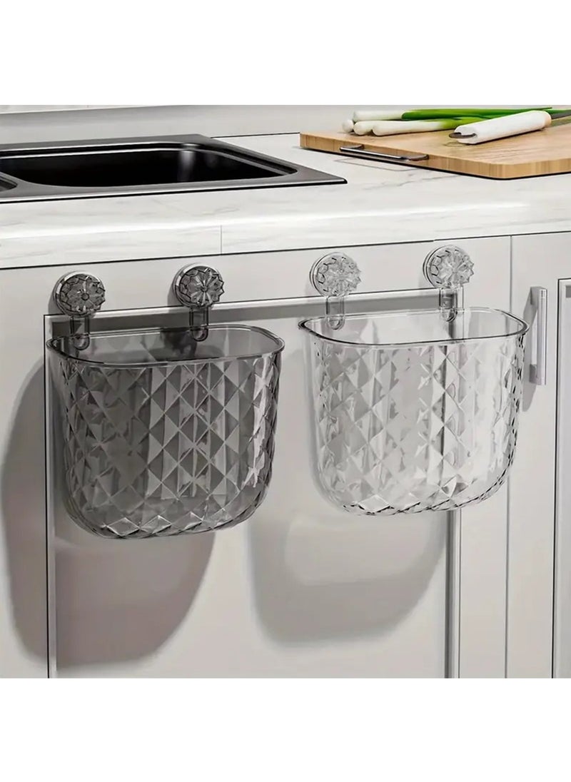 Hihonor - Kitchen Trash Can - Cabinet Waste Basket, Countertop Food Waste Bin | Wall Mount Storage Bin, Suction Cup Mounted Garbage Can, Multifunctional Waste Can for Cabinet Under Sink Bathroom, Clear - Image 1