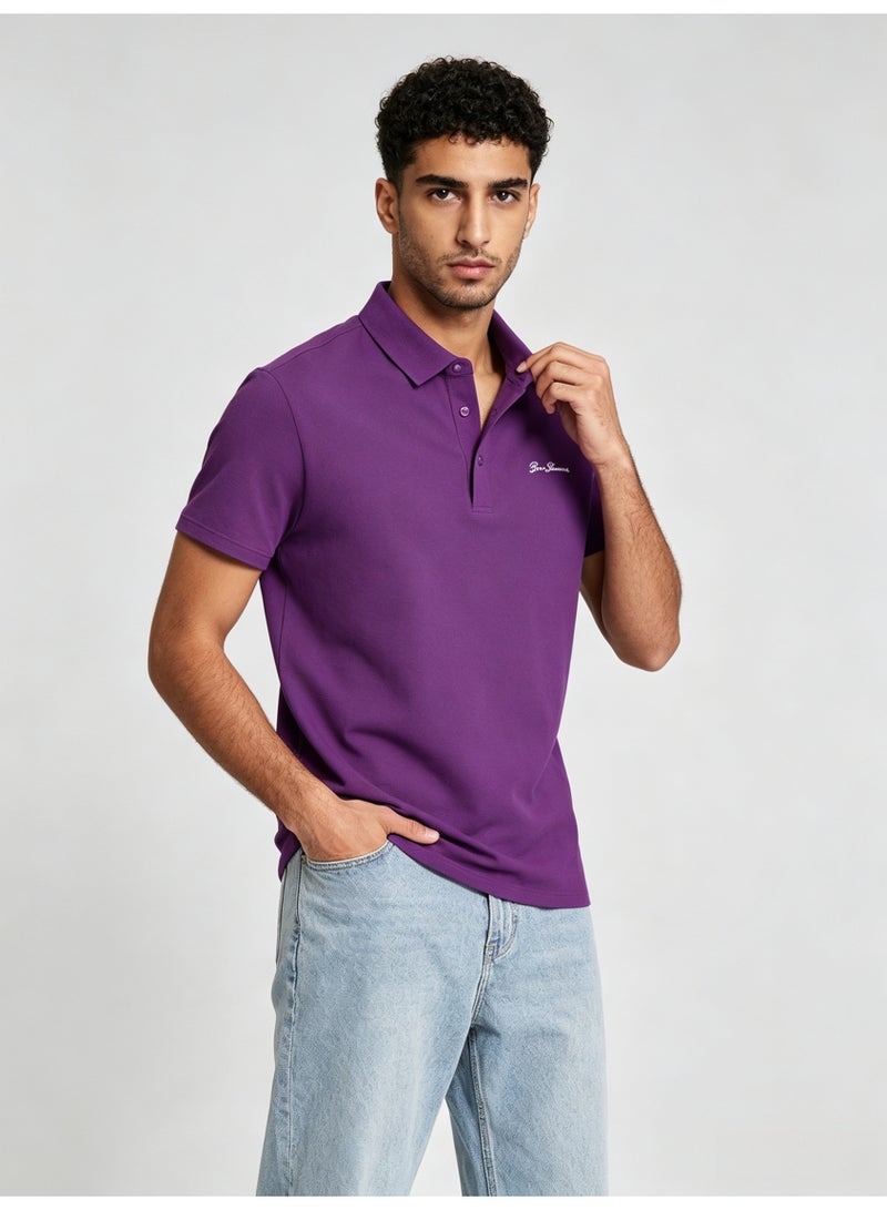 بين شيرمان Ben Sherman Men’s Rich Purple Solid Embroidered Short Sleeve Polo Shirt - Image 3
