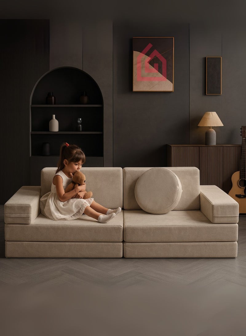 Karnak Premium Convertible Sofa Bed for Kids – Modern Velvet Sleeper, Eco-Friendly Toddler Sofa for Bedroom & Space-Saving Pull-Out Couch, Multifunctional Lounger – Beige - Image 1
