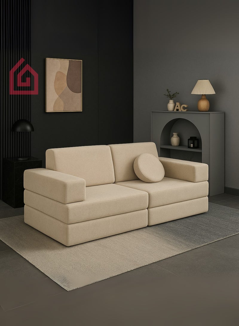 Karnak Premium Convertible Sofa Bed for Kids – Modern Velvet Sleeper, Eco-Friendly Toddler Sofa for Bedroom & Space-Saving Pull-Out Couch, Multifunctional Lounger – Beige - Image 2